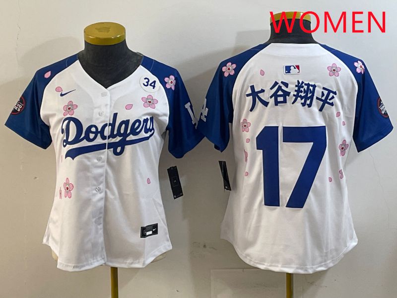 Women Los Angeles Dodgers 17 Ohtani White Blue Sakura Edition 2025 Nike MLB Jersey style 15